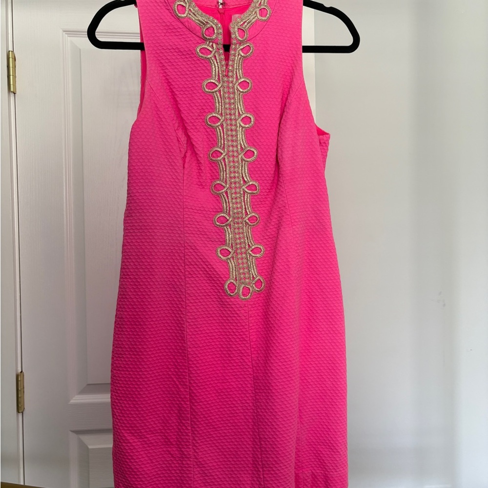 Lilly Pulitzer Vibrant Pink Dress with Gold Detailing